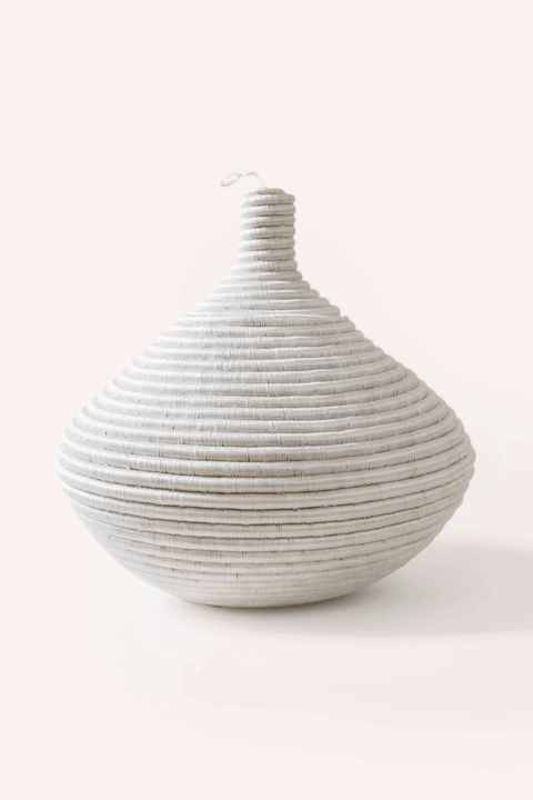 White Sisal Round Lidded Basket