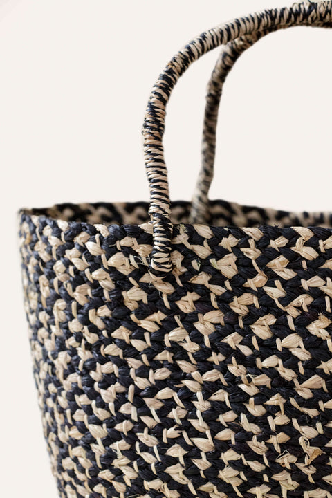 Braided Raffia Tote Black and Natural