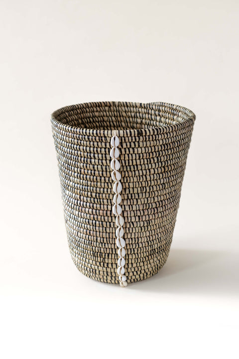 Tall Cowrie Raffia Basket