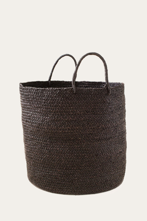 Large Braided Raffia Basket - Black