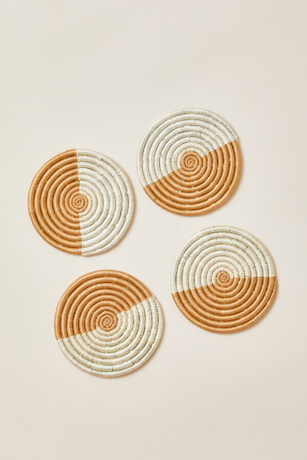 Akeza Fringe Coasters in White