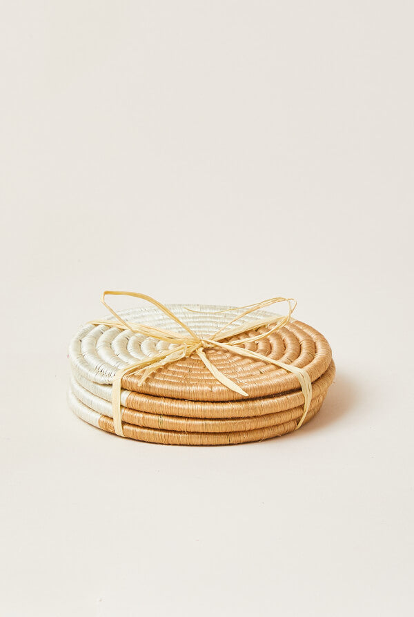Akeza Fringe Coasters in White - Thumbnail 3