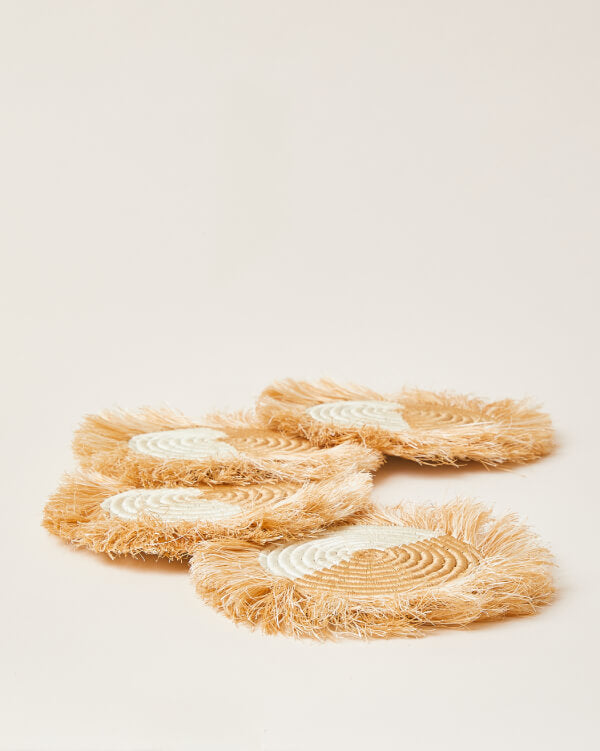 Akeza Fringe Coasters in White - Thumbnail 5