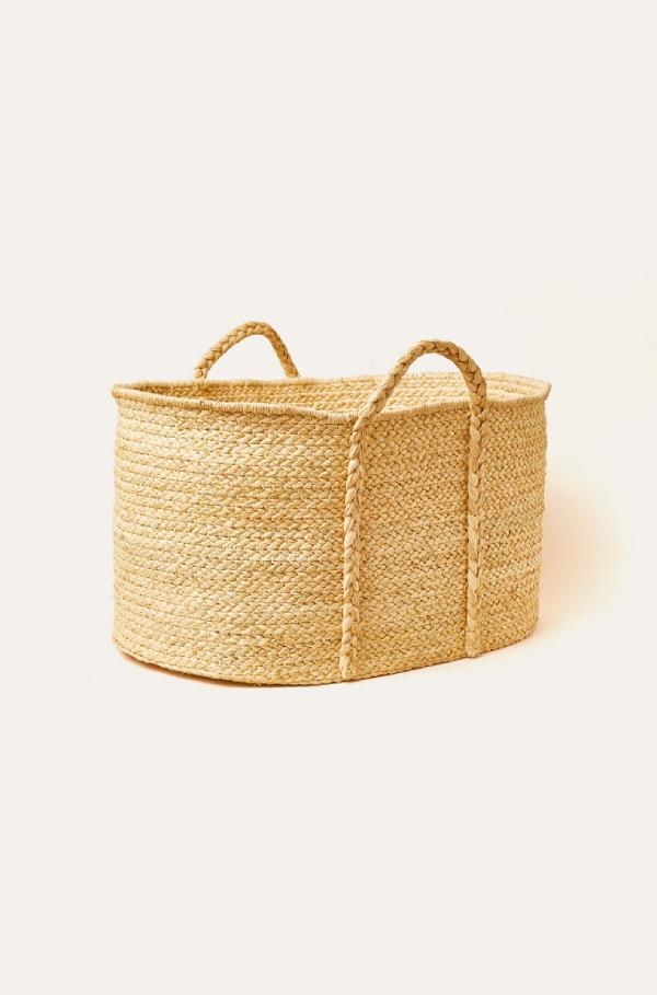 Indego Africa Braided Raffia Floor Basket