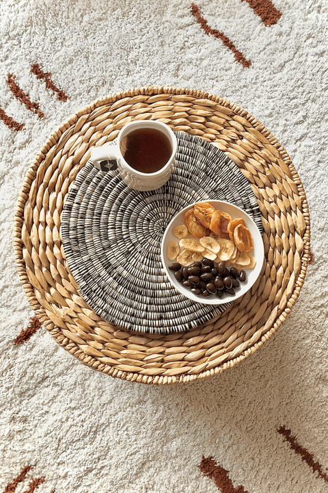 Flat Platter Mixed Natural Black Raffia