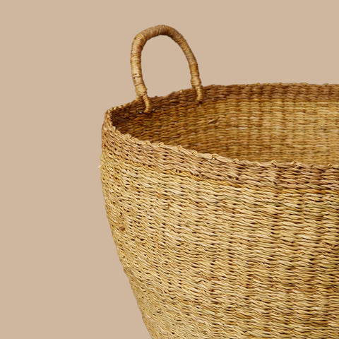 Umasi Pedestal Floor Basket with Handles in Natural