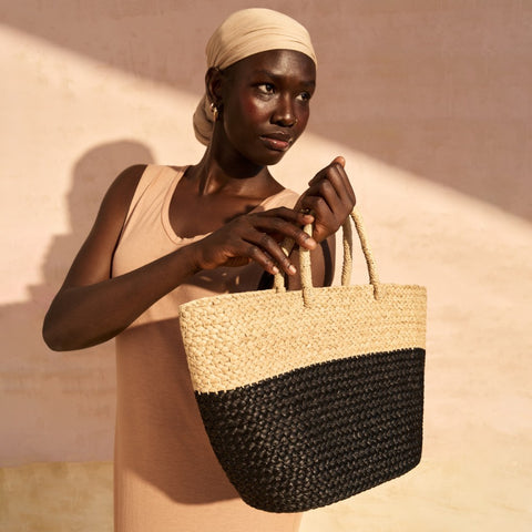 Ruru Two-Toned Signature Tote in Natural & Black