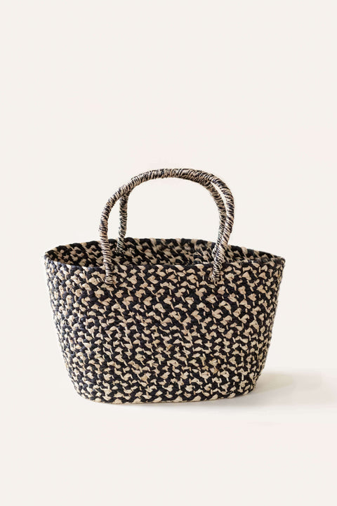 Braided Raffia Tote Black and Natural