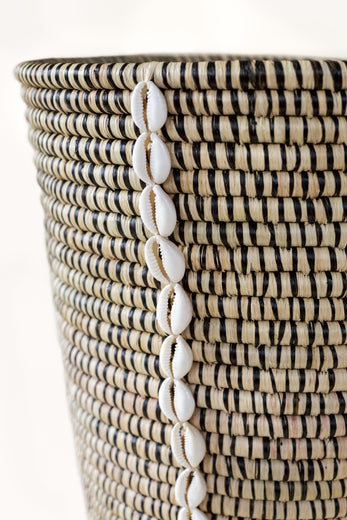 Tall Cowrie Raffia Basket