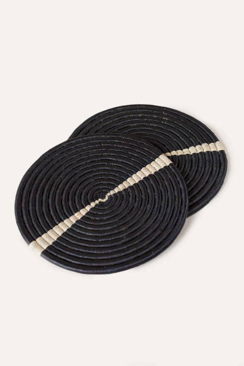 Natural & Black Split Raffia Placemat