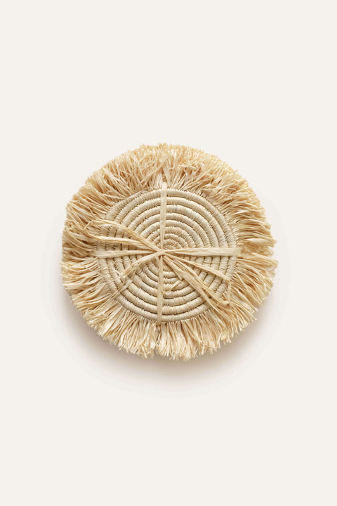 Natural Raffia Fringe Set of 4 Coasters