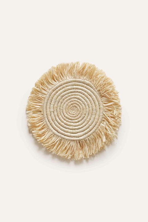 Natural Raffia Fringe Set of 4 Coasters