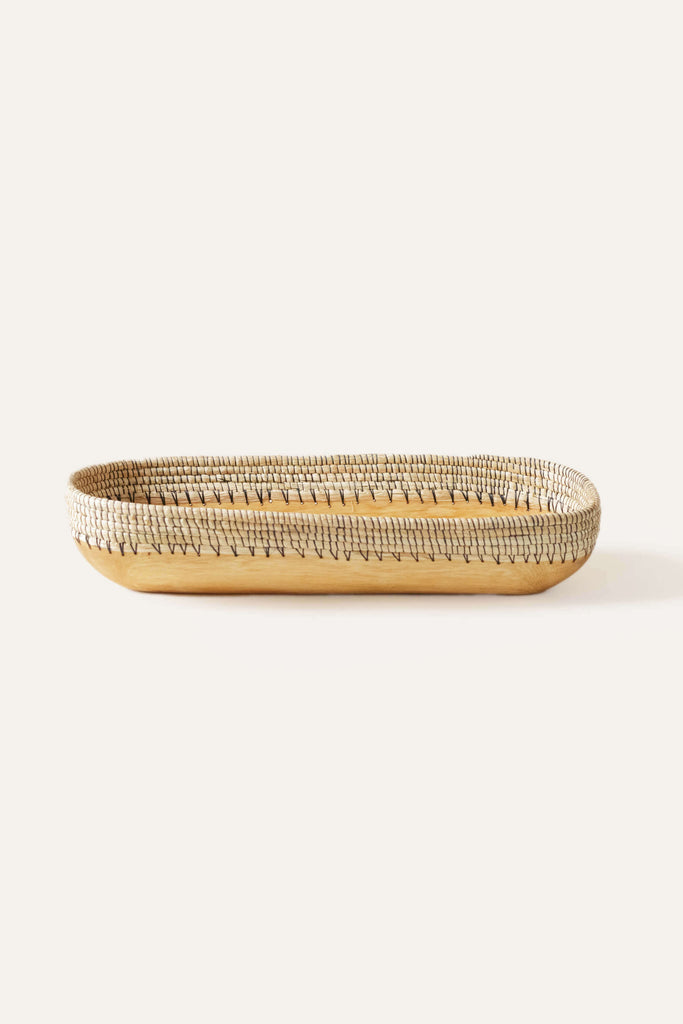 Copabu Wood + Raffia Rectangle Tray