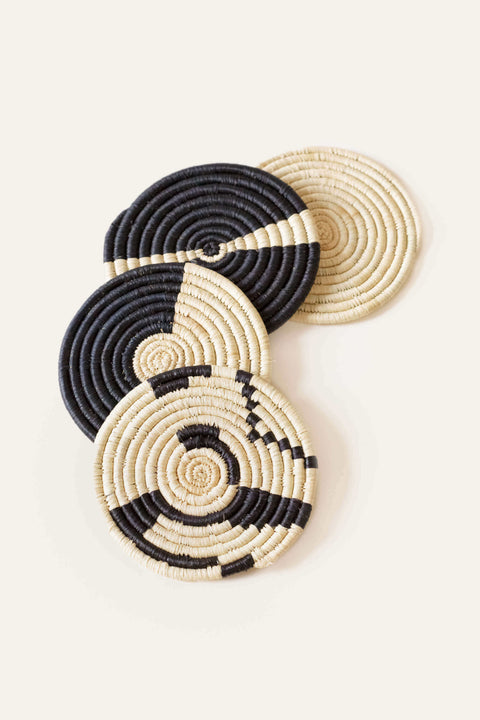 Natural & Black Mixed Set of 4 Coasters