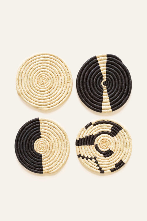 Natural & Black Mixed Set of 4 Coasters