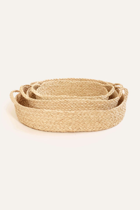 Set of 3 Nesting Braided Raffia Trays