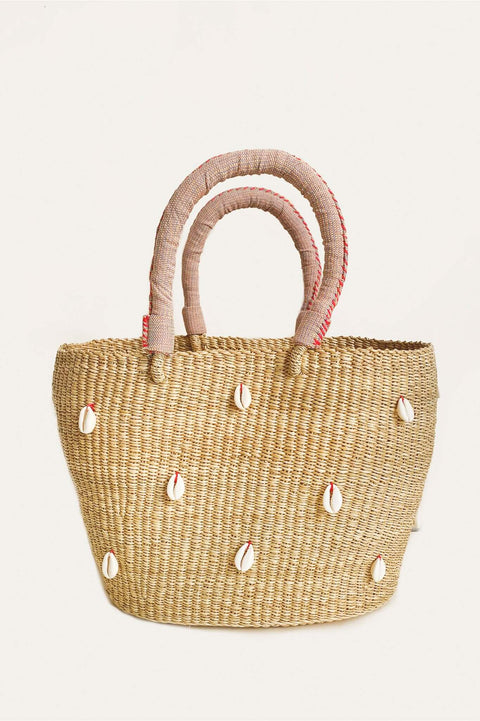 Cowrie Bolga Tote Pink